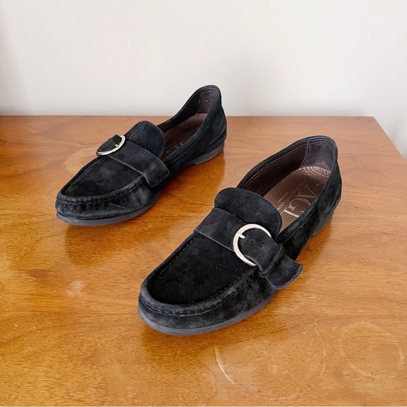 AGL • Buckle Flat loafer moccasin slip on black suede leather driving moc - Picture 3 of 13